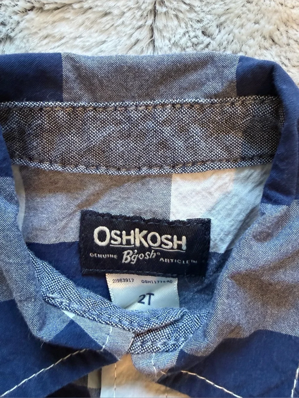 OshKosh B'gosh Navy and White Plaid Button-Down Shirt